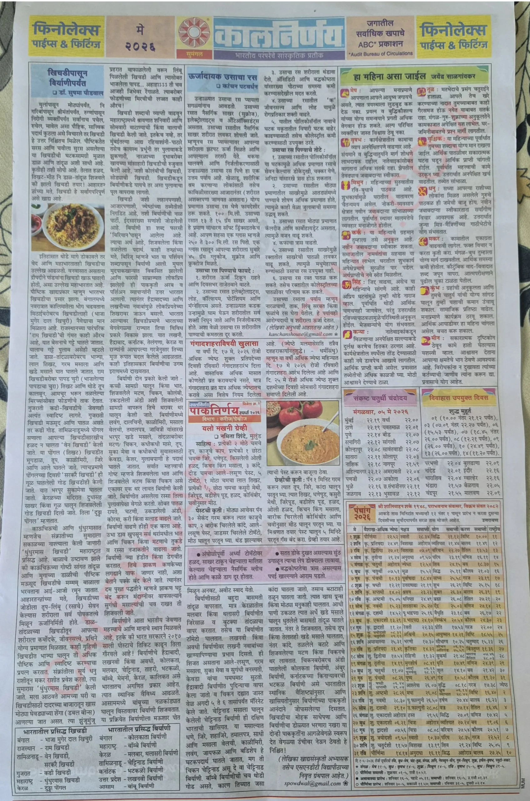 Kalnirnay 2026 May Panchang